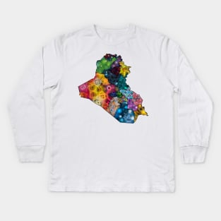 Spirograph Patterned Iraq Governorates Map Kids Long Sleeve T-Shirt